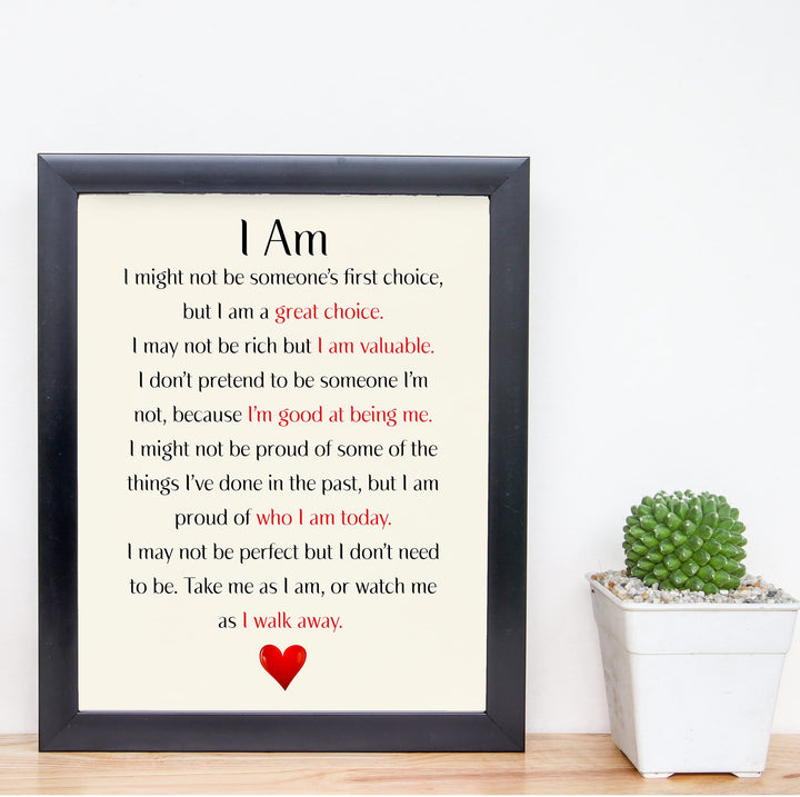 I Am Valuable- Inspirational Quotes Wall Art Print -10x8"-Ready to Frame. Motivational Word Wall Sign. Home-Office-School Decor. Great Sign For Building Confidence!