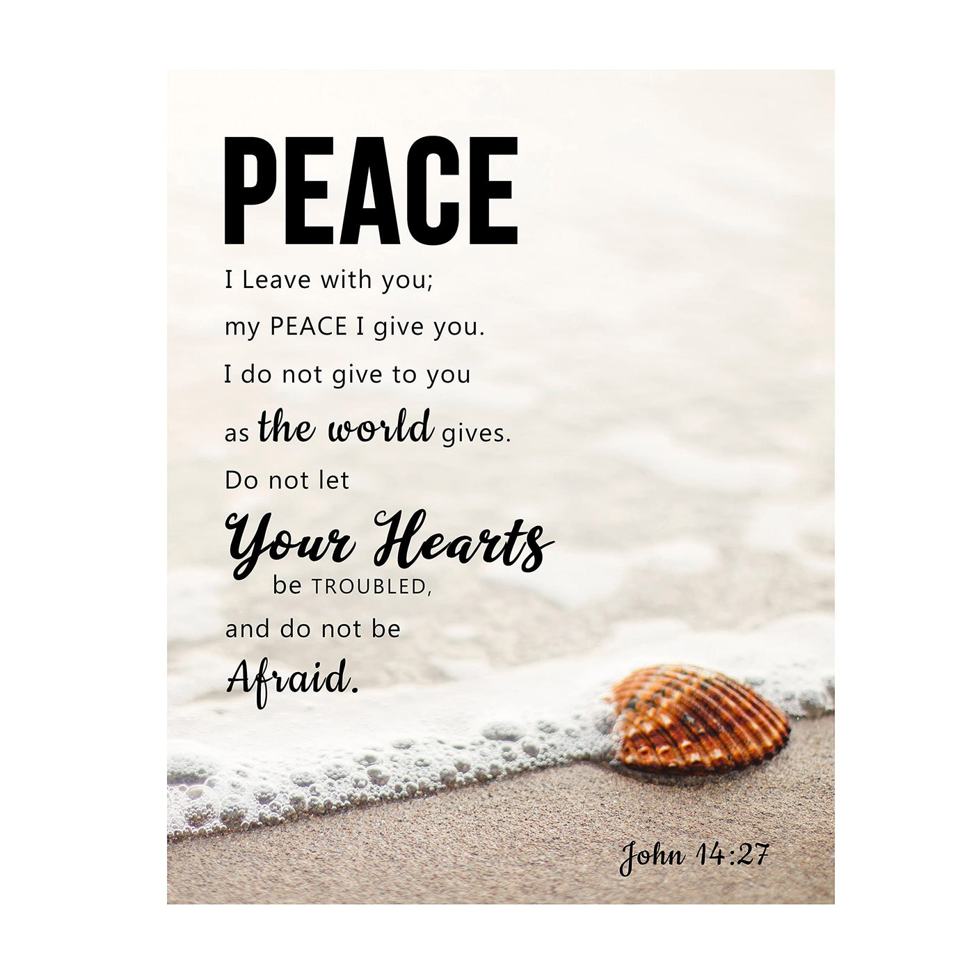 Peace I Leave With You-John 14:27-Bible Verse Wall Art Sign-8 x 10"-Christian Poster Print-Ready to Frame. Beach Image Scripture Print for Home-Office-Studio-Church D?cor. Perfect Religious Gift!