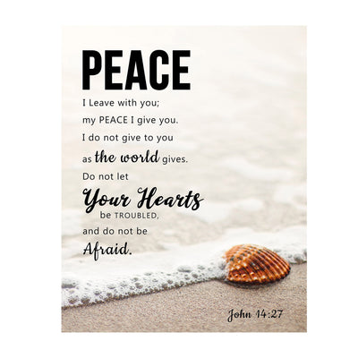 Peace I Leave With You-John 14:27-Bible Verse Wall Art Sign-8 x 10"-Christian Poster Print-Ready to Frame. Beach Image Scripture Print for Home-Office-Studio-Church D?cor. Perfect Religious Gift!