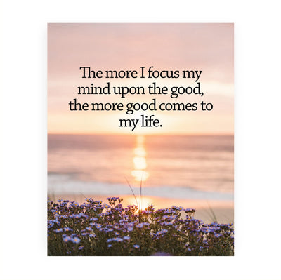 Focus My Mind On the Good Motivational Wall Art Decor -8 x 10" Inspirational Beach Sunset Print-Ready to Frame. Perfect Decor for Home-Office-Work-Desk Sign-Ocean Themes. Great Gift of Motivation!
