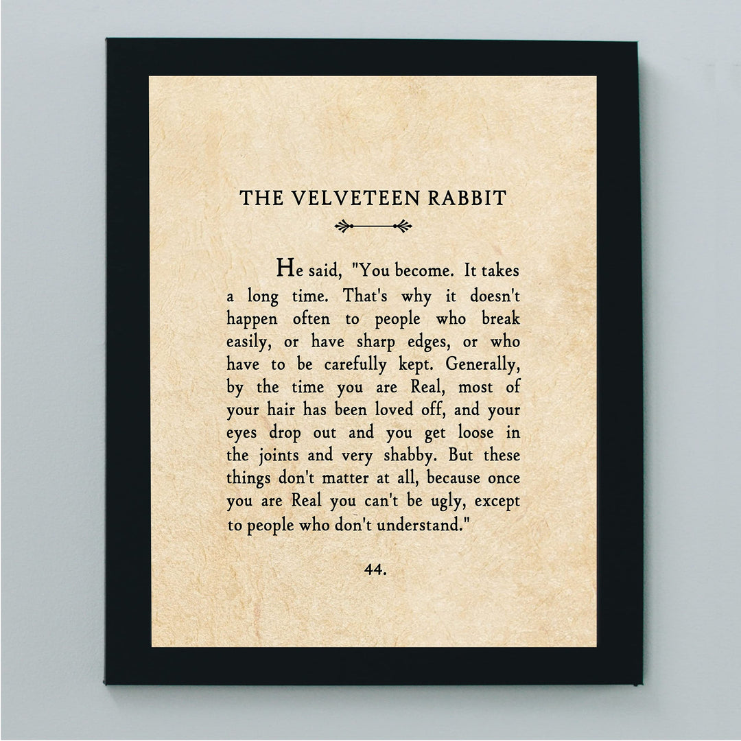You Become Real-Velveteen Rabbit Book Page Print-8 x 10" Poetic Wall Art. Distressed Parchment Print-Ready To Frame. Inspirational Home-Office-Library-School-Nursery Decor. Great Gift for Teachers!