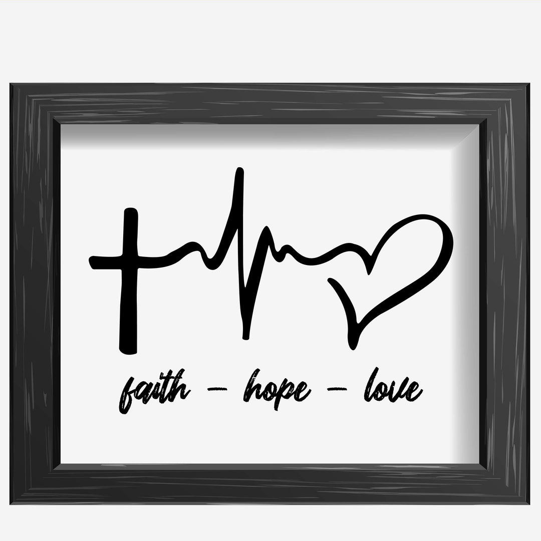 Faith-Hope-Love Spiritual Heartbeat Wall Sign -10 x 8" Christian Poster Print-Ready to Frame. Inspirational Decor for Home-Farmhouse-Office-Clinic-Dorm. Perfect Decorative Gift for Nurses!