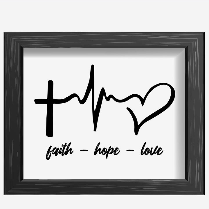 Faith-Hope-Love Spiritual Heartbeat Wall Sign -10 x 8" Christian Poster Print-Ready to Frame. Inspirational Decor for Home-Farmhouse-Office-Clinic-Dorm. Perfect Decorative Gift for Nurses!