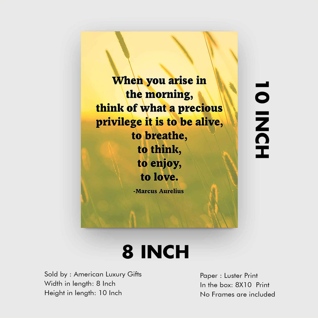 Marcus Aurelius Quotes-"When You Arise in the Morning"-Inspirational Wall Art -8 x 10" Sunset Meadow Print-Ready to Frame. Perfect Home-Office-Classroom-Dorm Decor. Great Philosophical Quote!