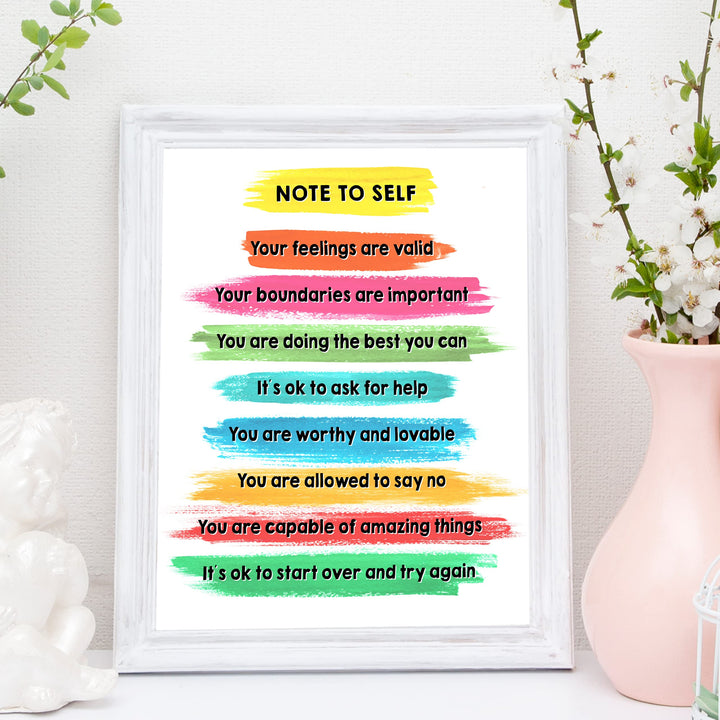 Note to Self -You Are Worthy Inspirational Quotes Wall Art -11 x 14" Paint Brush Stroke Print -Ready to Frame. Motivational Affirmations for Home-Office-Classroom Decor. Great Gift of Inspiration!
