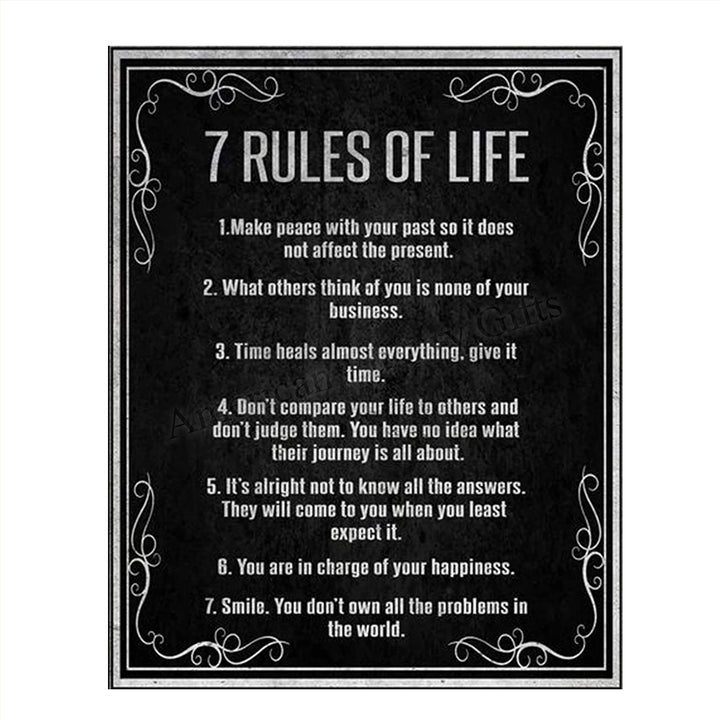 "7 Rules For Life- Peace, Happy &amp; Smile"- 8 x 10"