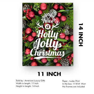 Have A Holly Jolly Christmas Holiday Song Art Decor -11 x 14" Rustic Christmas Wall Art Print -Ready to Frame. Typographic Home-Welcome-Kitchen-Farmhouse Decor. Festive, Merry Decoration for All!