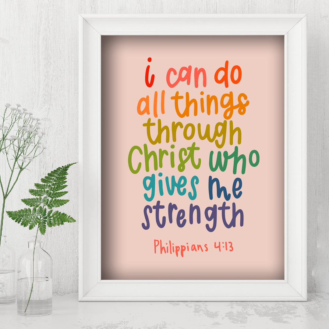 I Can Do All Things Through Christ Who Gives Me Strength-Bible Verse Wall Art -8 x 10" Scripture Poster Print -Ready to Frame. Home-Office-Church-School Decor &amp; Christian Gifts! Philippians 4:13.