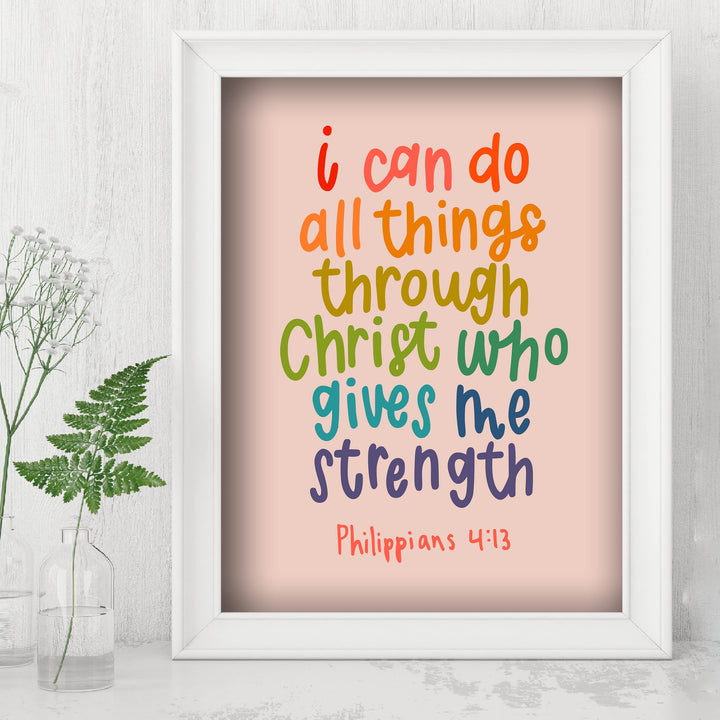 I Can Do All Things Through Christ Who Gives Me Strength-Bible Verse Wall Art -8 x 10" Scripture Poster Print -Ready to Frame. Home-Office-Church-School Decor &amp; Christian Gifts! Philippians 4:13.