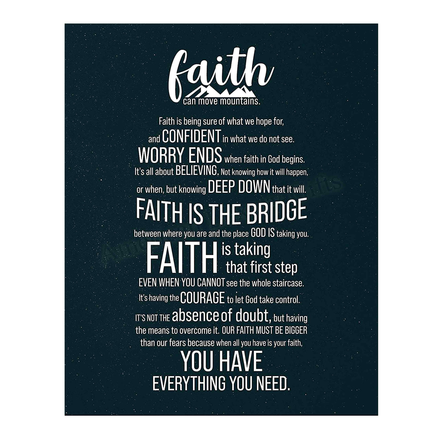 Faith Can Move Mountains-Inspirational Christian Wall Art -11 x 14" Starry Night Scripture Print-Ready to Frame. Home-Office-Sunday School-Church Decor. Great Gift! Faith In God Is All You Need!