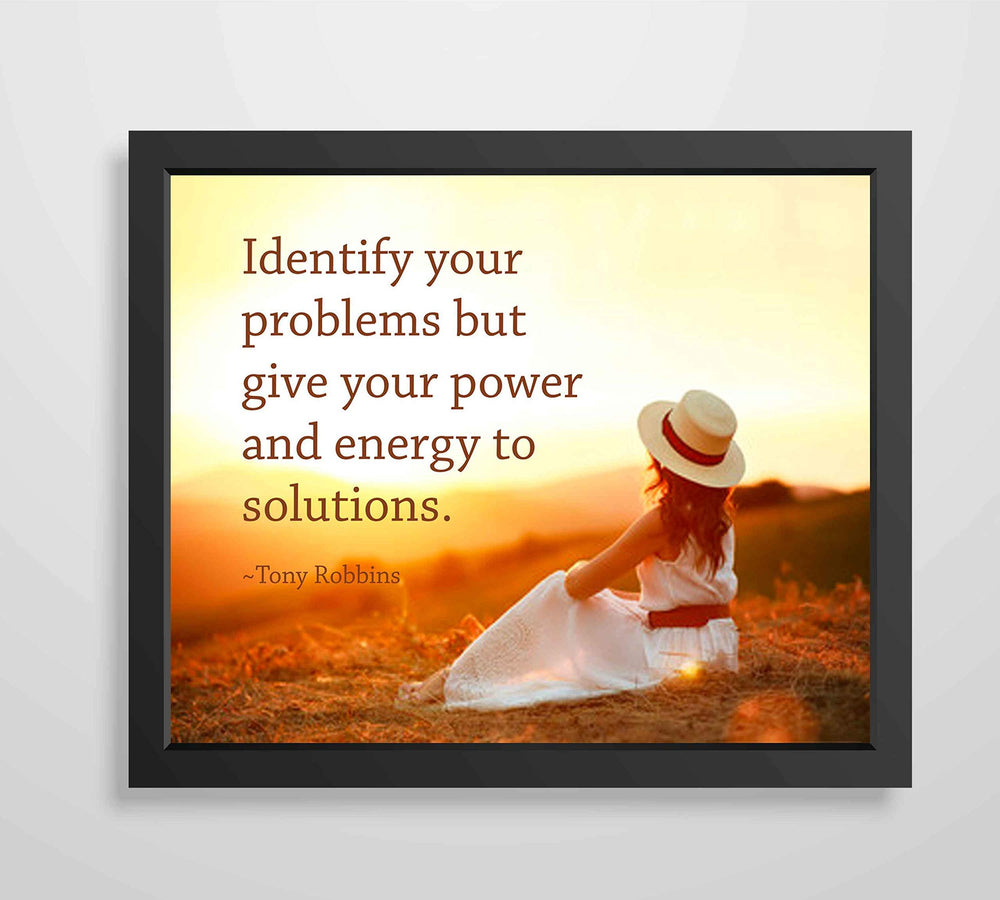 Identify Your Problems-Give Power to Solutions-Tony Robbins Inspirational Quotes Wall Art-10 x 8" Motivational Sunset Poster Print-Ready to Frame. Perfect Home-Office-School-Classroom Decor!