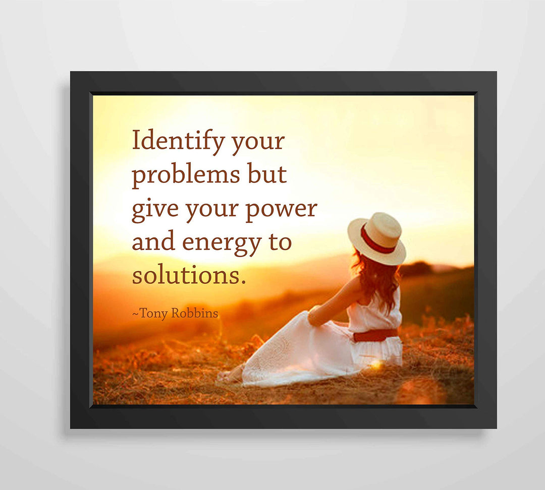 Identify Your Problems-Give Power to Solutions-Tony Robbins Inspirational Quotes Wall Art-10 x 8" Motivational Sunset Poster Print-Ready to Frame. Perfect Home-Office-School-Classroom Decor!
