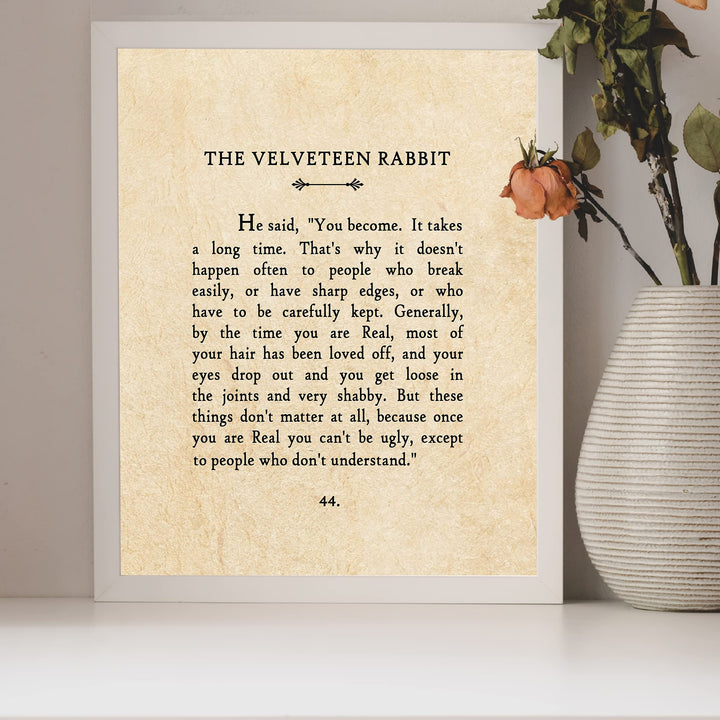 You Become Real-Velveteen Rabbit Book Page Print-8 x 10" Poetic Wall Art. Distressed Parchment Print-Ready To Frame. Inspirational Home-Office-Library-School-Nursery Decor. Great Gift for Teachers!