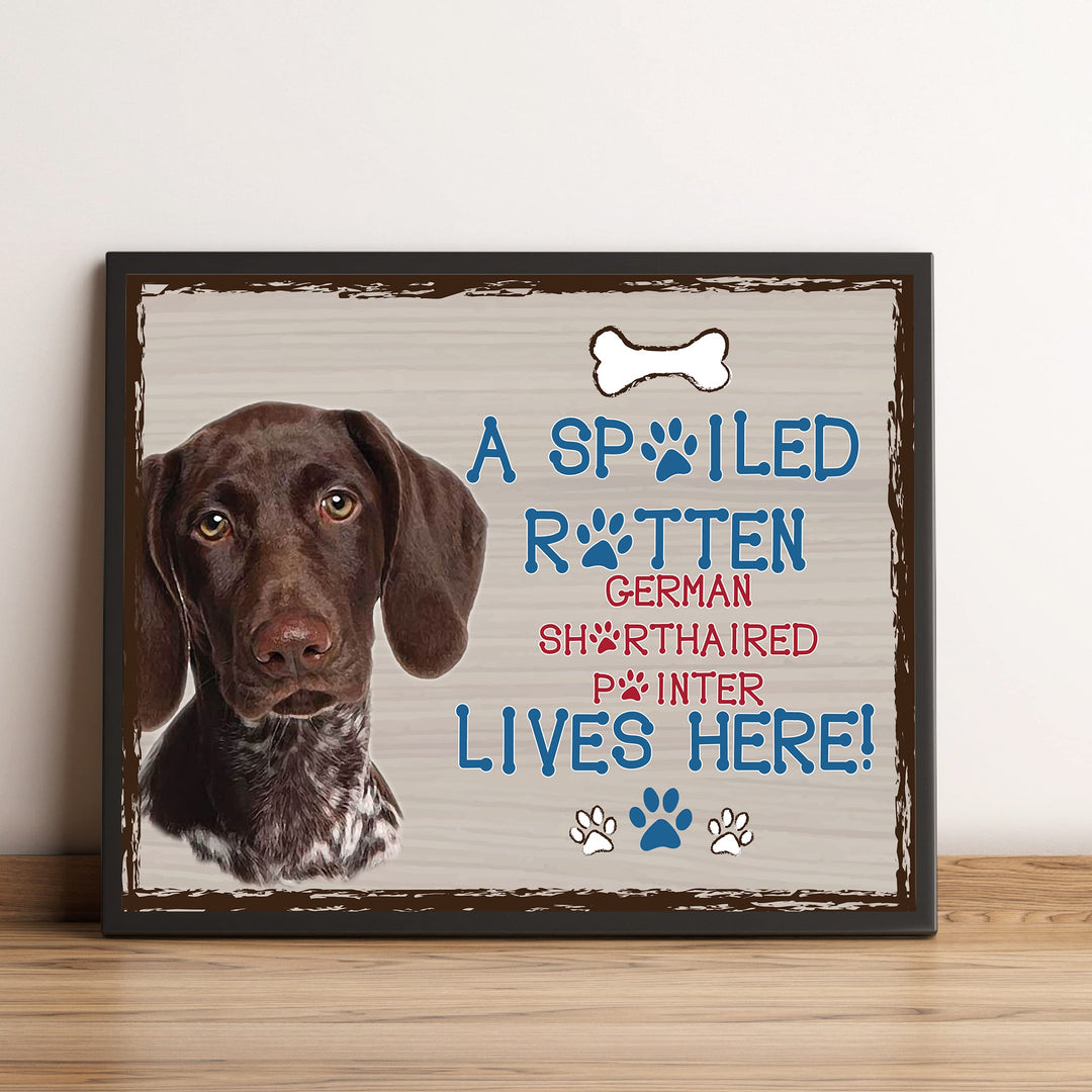 German Pointer-Dog Poster Print-10 x 8" Wall Decor Sign-Ready To Frame."A Spoiled Rotten German Shorthair Pointer Lives Here". Perfect Pet Wall Art for Home-Kitchen-Cave-Bar-Garage. Great Gift!