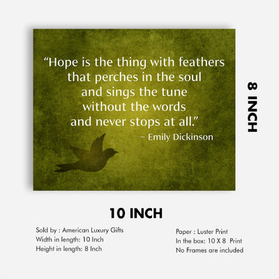 Hope Is the Thing With Feathers-Emily Dickinson Poetic Wall Art-10x8" Inspirational Poem Print w/Abstract Bird Image-Ready to Frame. Poetry Decor for Home-Office-Study-Library. Great Literary Gift!