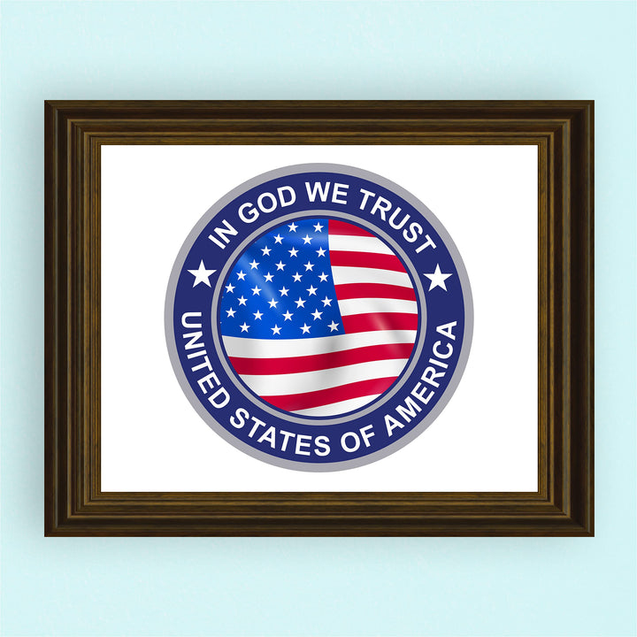 In God We Trust- Patriotic American Flag Wall Art -8 x 10" United States of America Seal Print -Ready To Frame. Christian Decor for Home-Office-Garage-Bar-Cave. Show Your Love of God and USA!