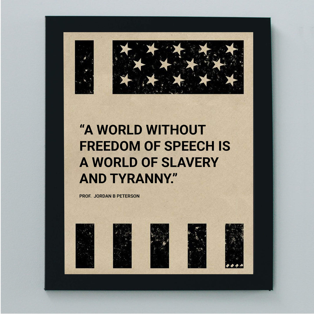 World Without Freedom of Speech-Is of Slavery &amp; Tyranny-American Flag Wall Art-8 x 10" Patriotic Poster Print-Ready to Frame. Rustic Decor for Home-Office-Bar-Cave. Show Your Love of USA &amp; Freedom!