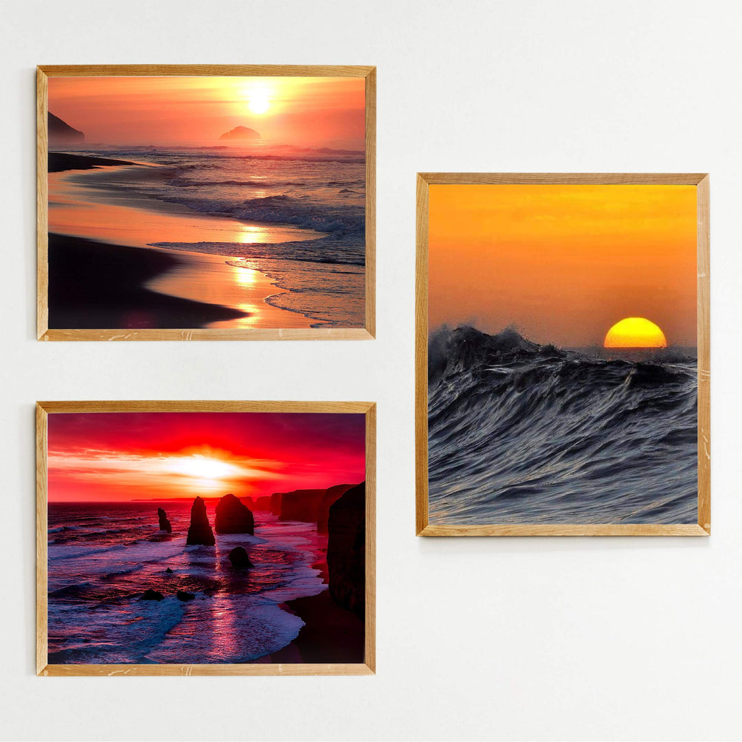 Tropical Beach Sunset Trio- 3 Image Set-Wall Art Prints- 8 x 10"s- Ready to Frame. Beautiful Beach D?cor- Island Beach Sunsets Make the Perfect Art for Any Room. Great Gift for Beach Pictures Wall Art