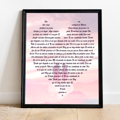 "Tu Me Cambiaste La Vida" Spanish Love Song Wall Art -11 x 14" Romantic Music Lyrics Wall Print -Ready to Frame. Loving Home-Bedroom-Studio Decor. Cute Gift for Couples & Valentines!