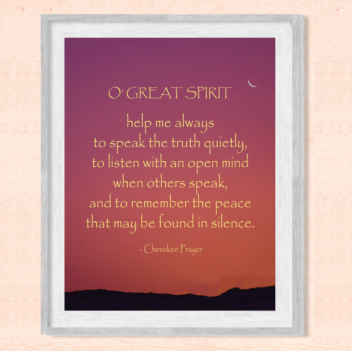O Great Spirit A Cherokee Prayer - Native American Wall Art -8 x 10" Southwest Sunset Print w/Moon Image -Ready to Frame. Inspirational Home-Office-Classroom-Library-Western Decor. Great Gift!