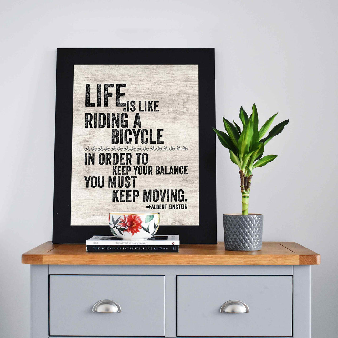 Albert Einstein-"Life Is Like Riding A Bicycle" Motivational Quotes Wall Art -8 x 10" Distressed Typographic Print-Ready to Frame. Inspirational Home-Office-Dorm Decor. Positive Classroom Decoration!