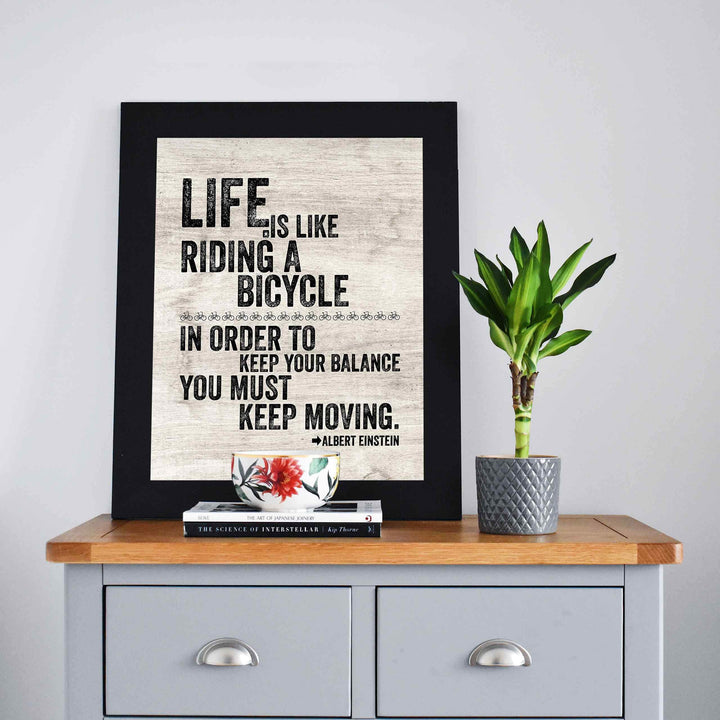 Albert Einstein-"Life Is Like Riding A Bicycle" Motivational Quotes Wall Art -8 x 10" Distressed Typographic Print-Ready to Frame. Inspirational Home-Office-Dorm Decor. Positive Classroom Decoration!
