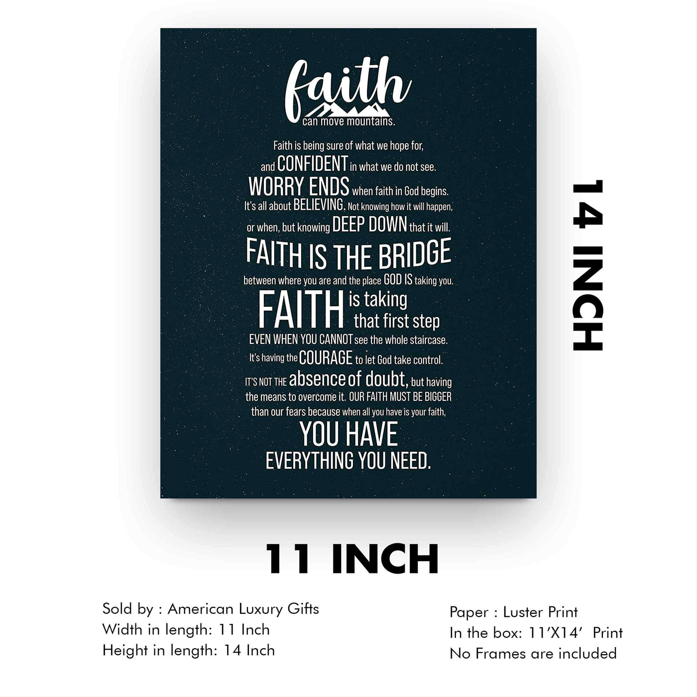 Faith Can Move Mountains-Inspirational Christian Wall Art -11 x 14" Starry Night Scripture Print-Ready to Frame. Home-Office-Sunday School-Church Decor. Great Gift! Faith In God Is All You Need!