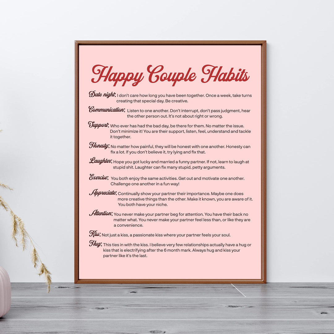 Happy Couple Habits Inspirational Wall Art Decor -11 x 14" Love &amp; Marriage Life Lessons Print -Ready to Frame. Modern Typographic Design. Romantic Anniversary Gift &amp; Wedding Sign for All Couples!