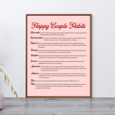 Happy Couple Habits Inspirational Wall Art Decor -11 x 14" Love & Marriage Life Lessons Print -Ready to Frame. Modern Typographic Design. Romantic Anniversary Gift & Wedding Sign for All Couples!