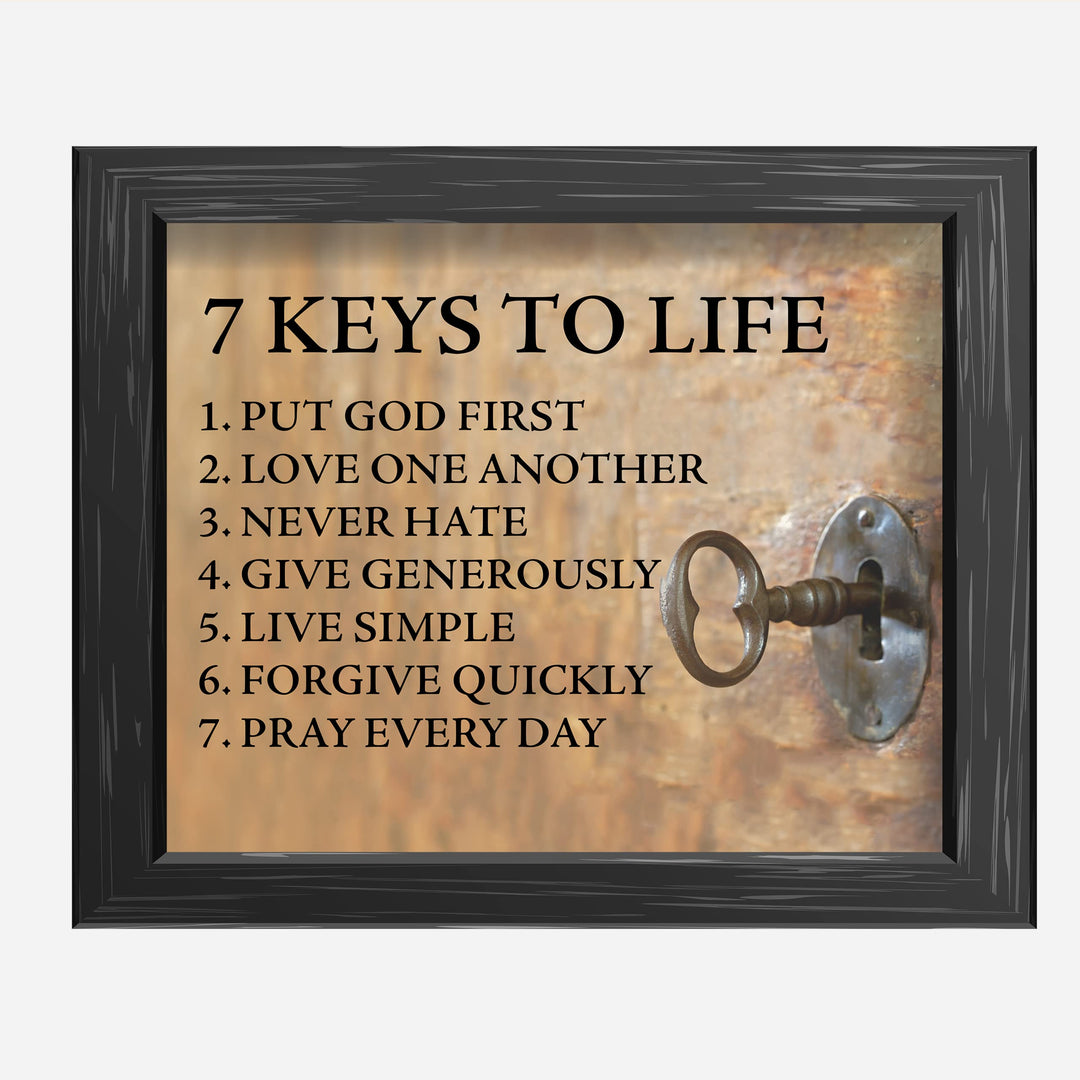 "7 Keys to Life" Inspirational Quotes Wall Sign -8 x 10" Motivational Christian Poster Print -Ready to Frame. Vintage Decor for Home-Office-Classroom-Church. Perfect Life Lessons for All!