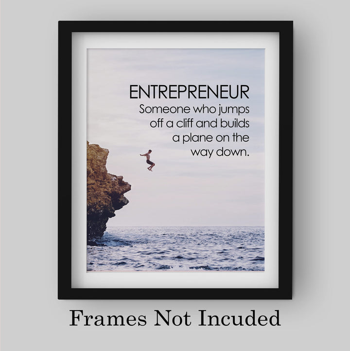Entrepreneur- Motivational Wall Art Sign -8 x 10"-Inspirational Cliff Diving Photo Print -Ready to Frame. Scenic Goal Setting Decor for Home-Office-School-Dorm. Great Gift to Inspire Success!