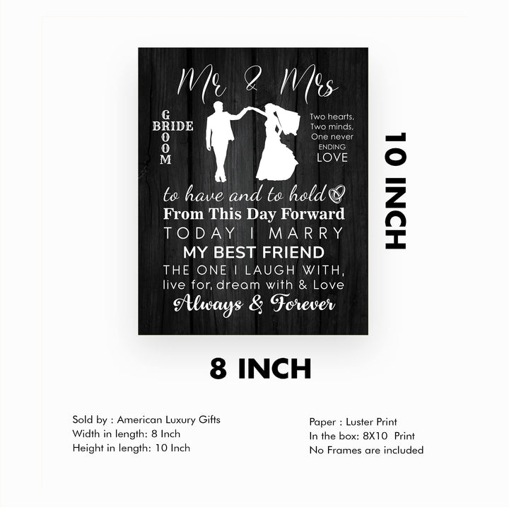 "Mr &amp; Mrs - Always &amp; Forever" Wedding Quotes Wall Art Decor -11 x 14" Inspirational Love &amp; Marriage Print-Ready to Frame. Romantic Wedding &amp; Anniversary Gift for Husband, Wife &amp; Newlyweds