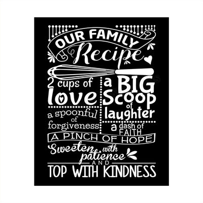 Our Family Recipe-Love-Laughter-Kindness- Family Wall Art Sign- 8 x 10"- Chalkboard Replica Print- Ready to Frame. Home D?cor-Kitchen Decor- Dining D?cor. Fun & Perfect Housewarming Gift.