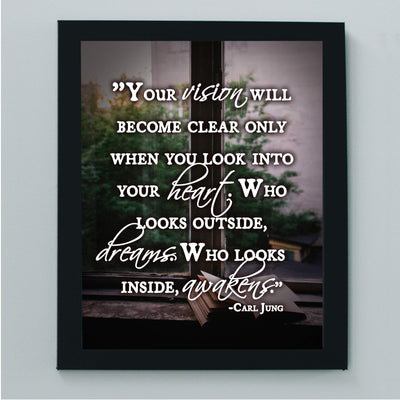 Carl Jung Quotes Wall Art-"Who Looks Outside Dreams-Who Looks Inside Awakens"- 8 x 10"-Typographic Photo Print-Ready to Frame. Home-Office-Classroom Decor. Great Philosophical & Inspirational Sign!