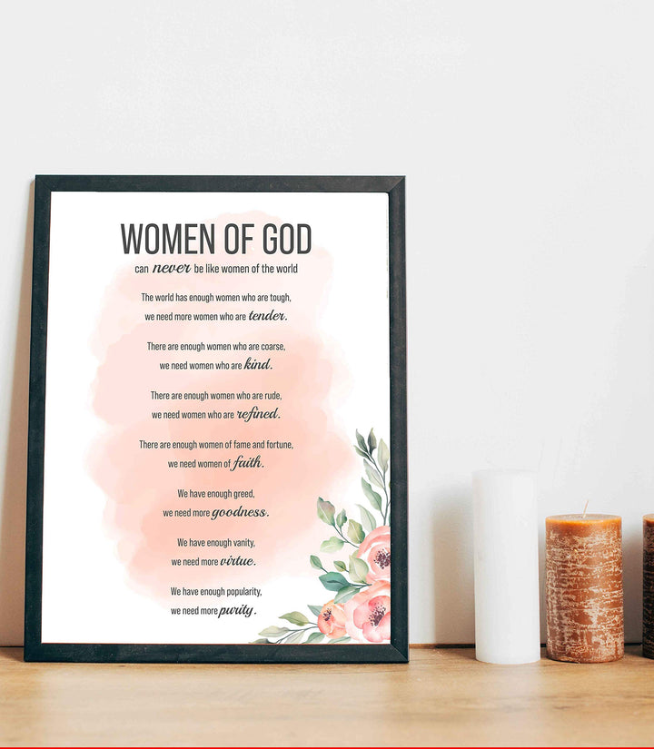 Women of God Inspirational Wall Art Sign -11 x 14" Modern Typographic Poster Print-Ready to Frame. Elegant Floral Design. Religious Home-Office-Church Decor. Perfect Christian Gift-Her Best Traits!