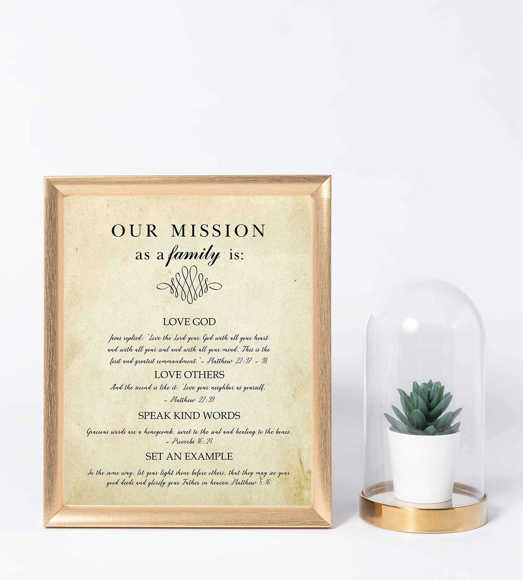 Our Mission-Bible Verse Wall Art Sign-8 x 10" Scripture Poster Print w/Replica Distressed Parchment Design-Ready to Frame. Christian Wall Decor for Home-Office-Church. Perfect Religious Keepsake!
