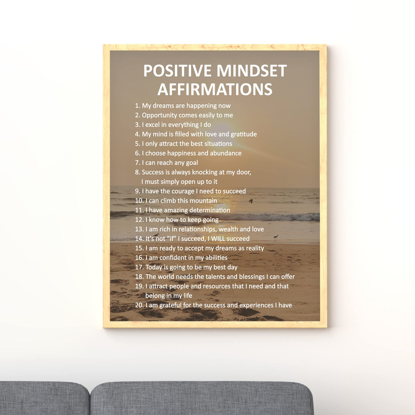 Positive Mindset Affirmations- Motivational Quotes Wall Art -11 x 14" Inspirational Beach Sunset Print Wall Decor -Ready to Frame. Wall Print for Home-Office-Ocean Themed-Zen-Meditation Decor.