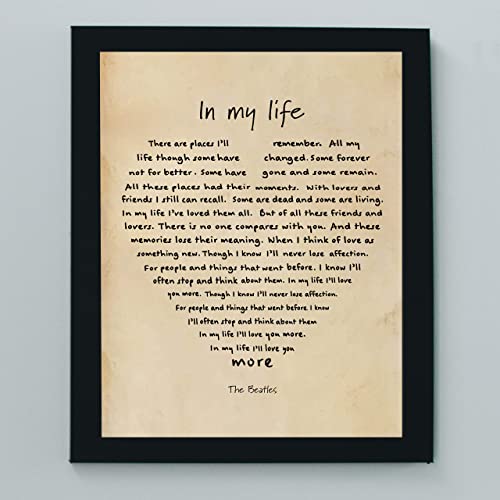 The Beatles" In My Life" Song Lyrics Wall Art- 8 x 10"