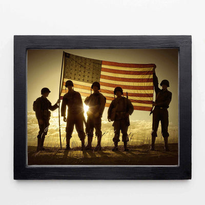 Soldiers Holding Up American Flag Patriotic Wall Art Sign -10 x 8" US Military Poster Print-Ready to Frame. Perfect Home-Office-Man Cave-Shop-Garage Decor. Great Gift for All Soldiers-Veterans!