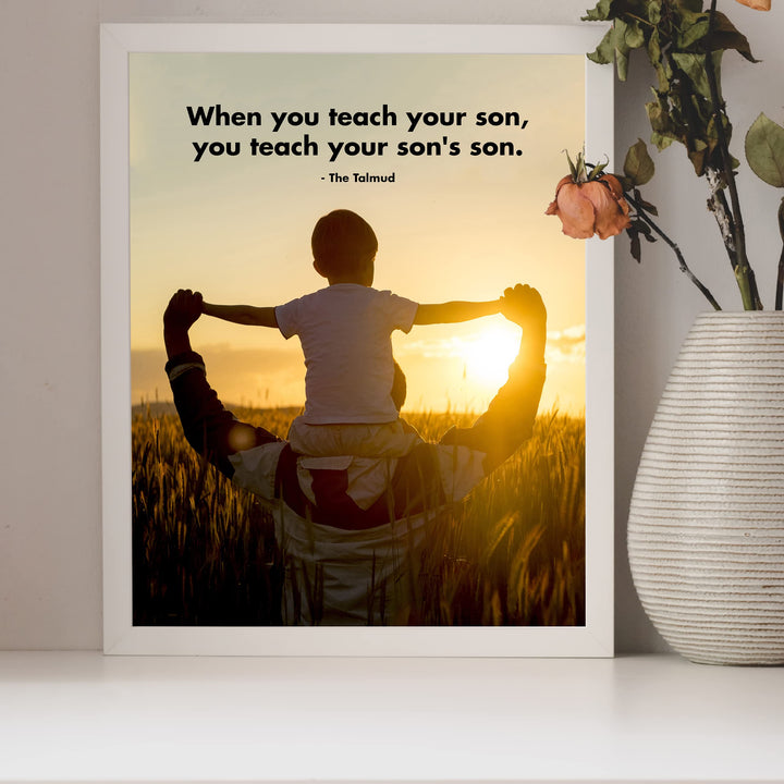 The Talmud Wall Art Quote -"When You Teach Your Son"- 8 x 10" Inspirational Sunset Picture Print -Ready to Frame. Religious Decor for Home-Office-Classroom. Great Spiritual Gift for Father &amp; Son!