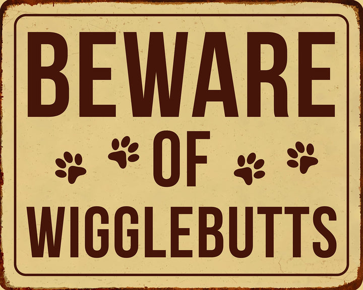 "Beware of WiggleButts"-Funny Dog Wall Art Sign -10 x 8" Rustic Pet Lovers Wall Decor Print -Ready to Frame. Modern Sign for Home-Kitchen-Welcome-Vet&