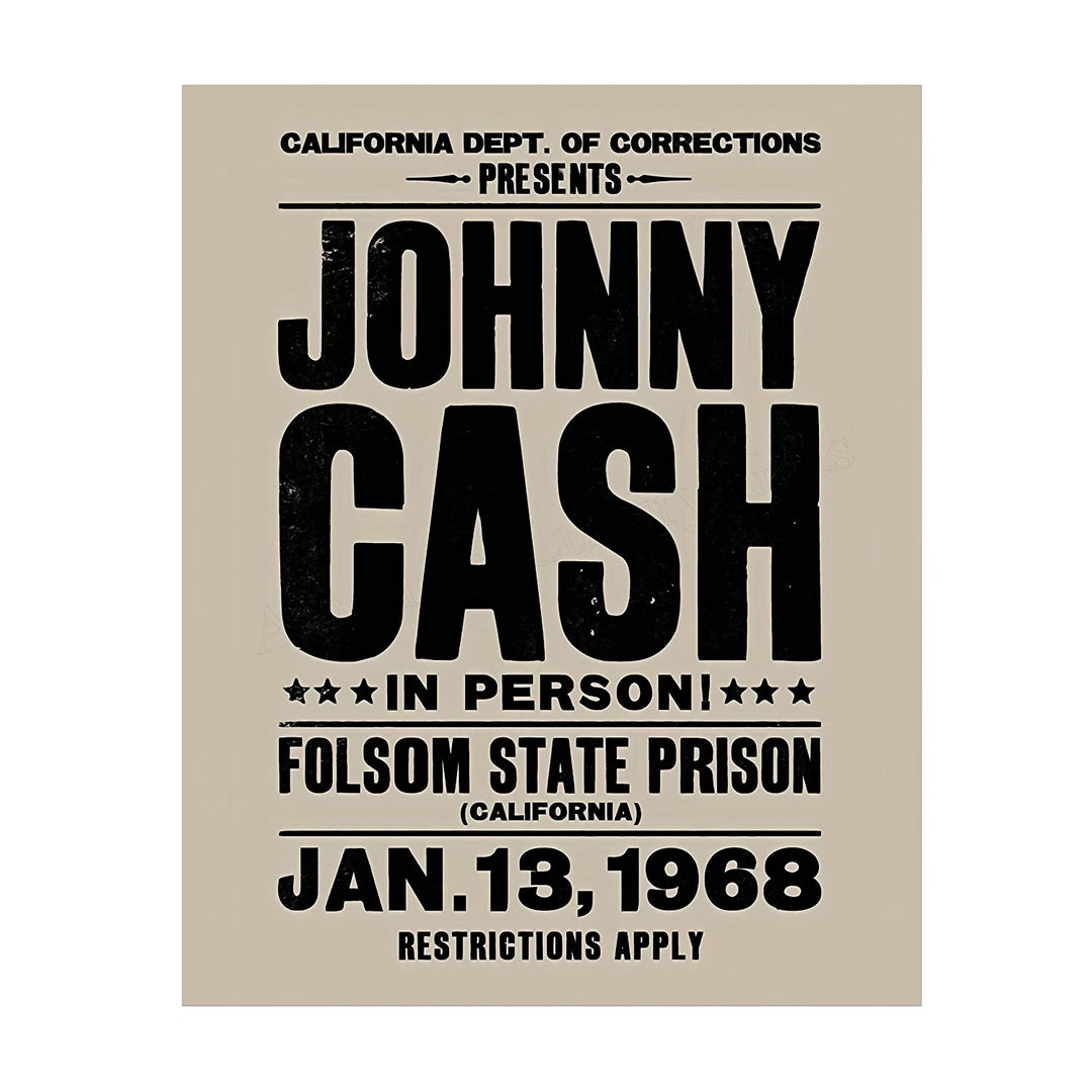 "Johnny Cash-In Person-Folsom State Prison"-Country Music Wall Art -11 x 14"