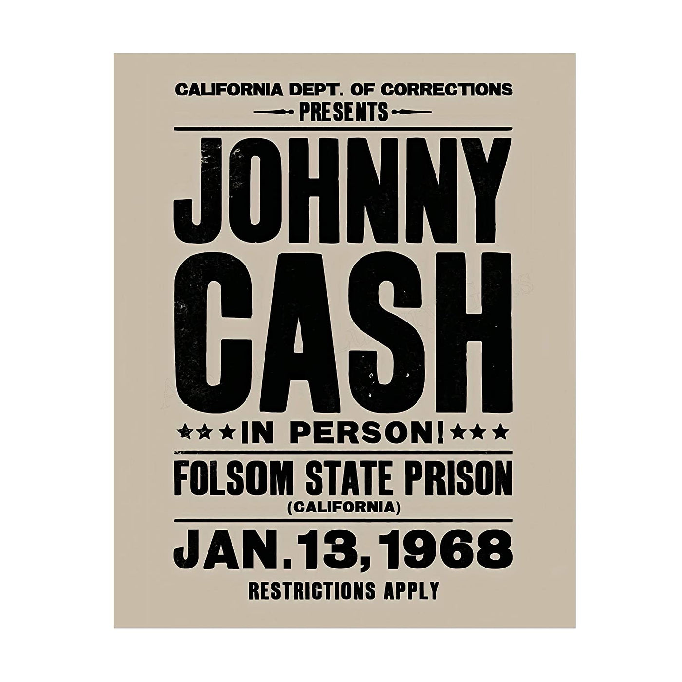 "Johnny Cash-In Person-Folsom State Prison"-Country Music Wall Art -11 x 14"