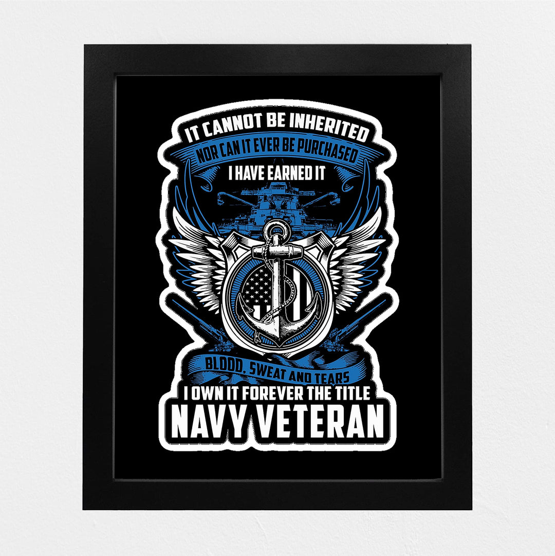 Navy Veteran-Own the Title Forever-American Flag Military Logo Wall Art -8 x 10" Patriotic US Navy Veterans Print -Ready to Frame. Home-Office-Garage-Shop-Man Cave Decor. Great Gift for Veterans!