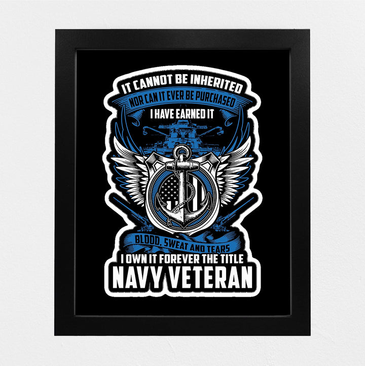 Navy Veteran-Own the Title Forever-American Flag Military Logo Wall Art -8 x 10" Patriotic US Navy Veterans Print -Ready to Frame. Home-Office-Garage-Shop-Man Cave Decor. Great Gift for Veterans!