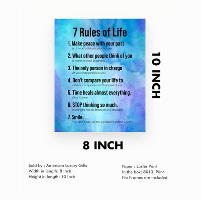 7 Rules of Life - Smile Inspirational Quotes Wall Sign -8 x 10" Motivational Poster Print -Ready to Frame. Modern Typographic Design. Positive Home-Office-School Decor. Perfect Life Lessons!