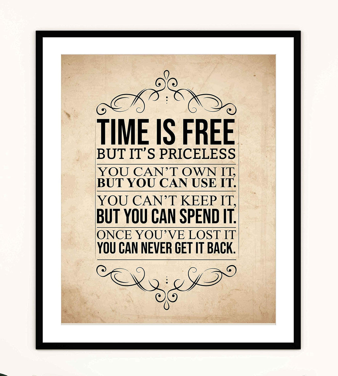 Time Is Free But Priceless-Can Never Get It Back Motivational Wall Art Sign-8 x 10"-Ready to Frame. Perfect Wall Print for Home-Office-Studio-Dorm D?cor. Beautiful Reminder to Spend Time Wisely!