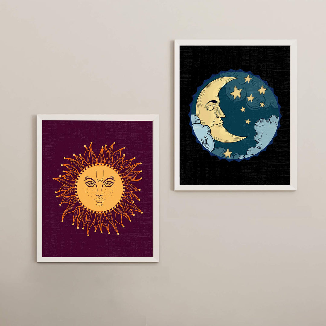Moon &amp;"Sun" Zen Wall Art Set (2) -8 x 10" Spiritual Wall Art Prints-Ready to Frame. Inspirational Home-Bedroom-Office-Spa Decor. Perfect Yoga Studio-Meditation Signs! Great Prints for Mindfulness!
