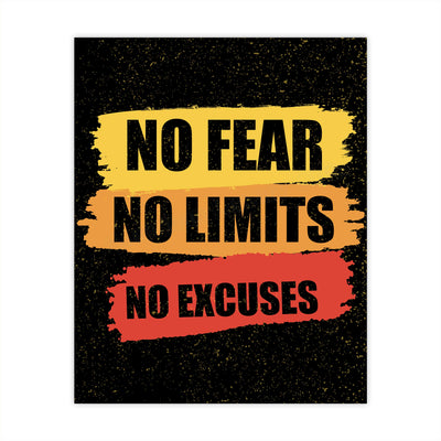 No Fear-No Limits-No Excuses-Motivational Gym Quotes -8 x 10" Exercise and Fitness Wall Art Print-Ready to Frame. Typographic Home-Office-Weight-Locker Room Decor. Perfect Sign for Motivation!