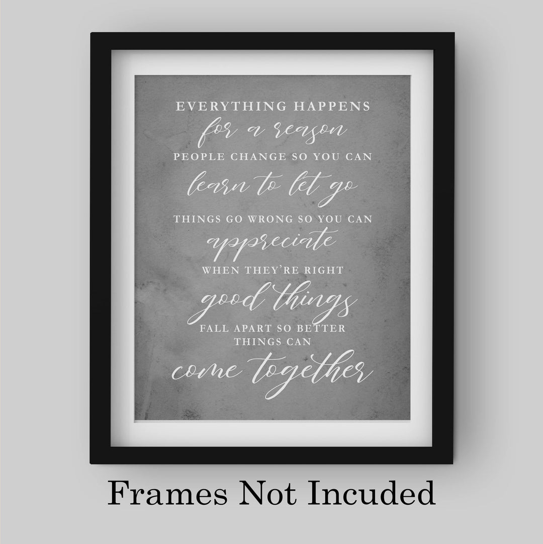 "Everything Happens For a Reason" Inspirational Quotes Wall Decor -8x10" Motivational Art Print-Ready to Frame. Modern Farmhouse Decoration for Home-Office-Classroom Sign. Great Gift!